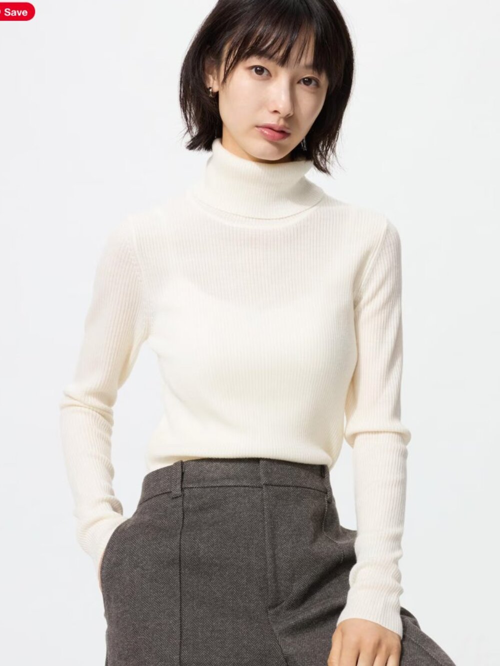 Uniqlo Cream Merino Wool Ribbed Turtleneck Sweater